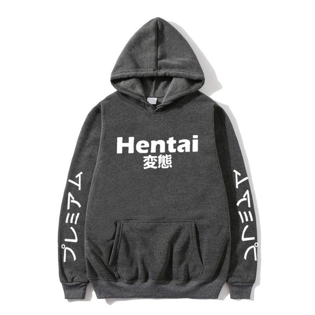 Hentai Dark Gray Hoodie White Text