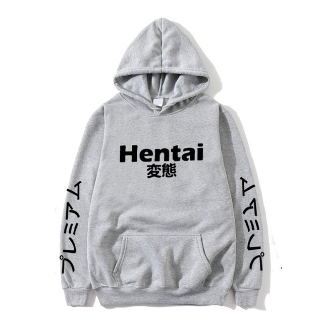 Hentai Grey Hoodie Black Text