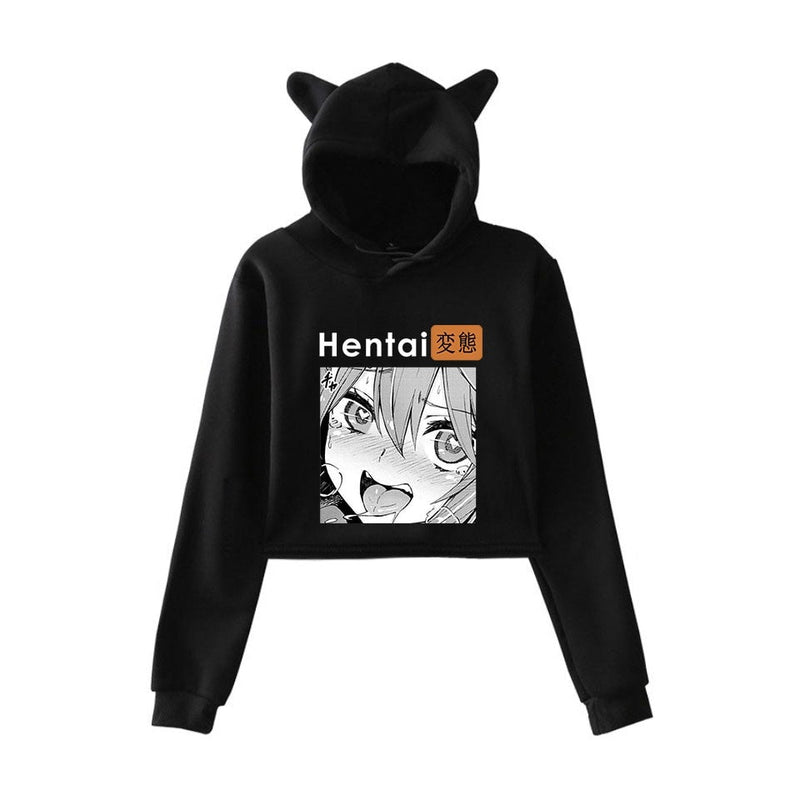 Hentai Hub Bunny Ears Cropped Hoodie