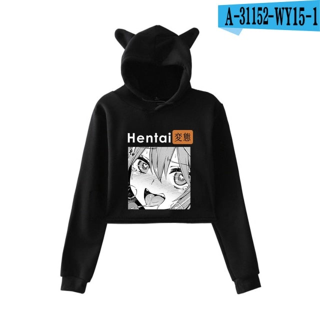 Hentai Hub Bunny Ears Cropped Hoodie