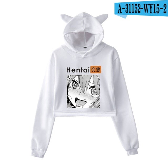 Hentai Hub Bunny Ears Cropped Hoodie