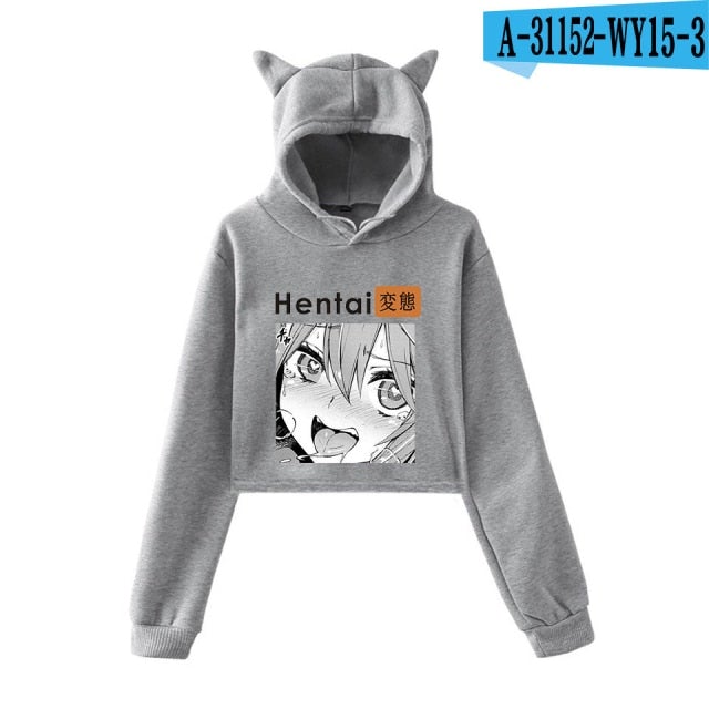 Hentai Hub Bunny Ears Cropped Hoodie