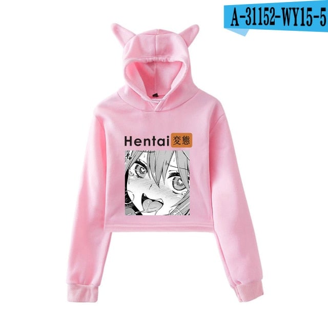 Hentai Hub Bunny Ears Cropped Hoodie