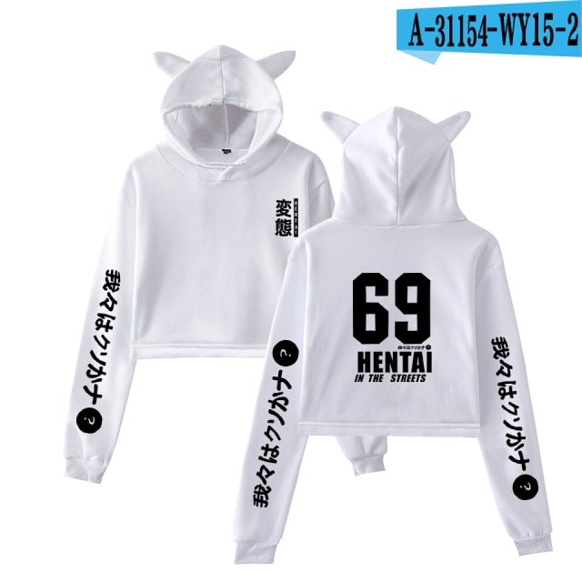 Hentai 69 Bunny Ears Cropped Hoodie