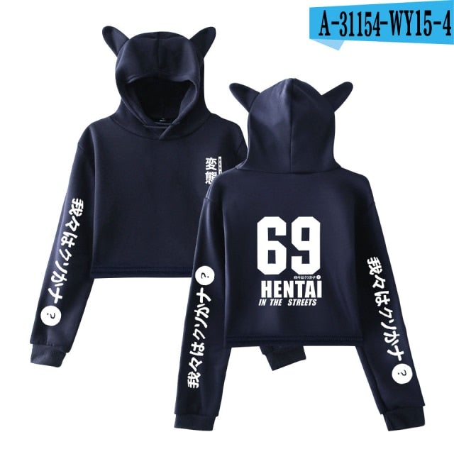 Hentai 69 Bunny Ears Cropped Hoodie