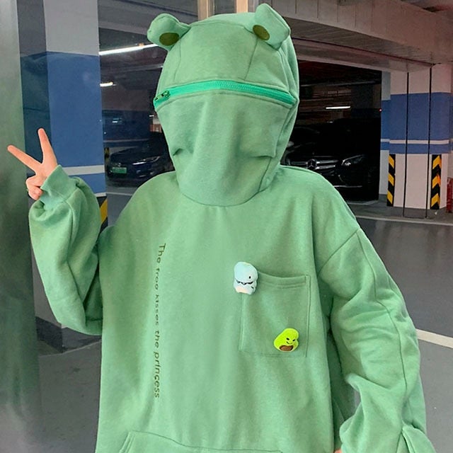 Kawaii Frog Face Hoodie