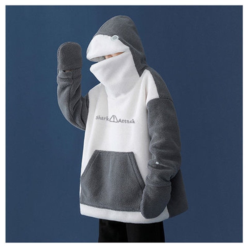 Kawaii Shark Face Zip Hoodie