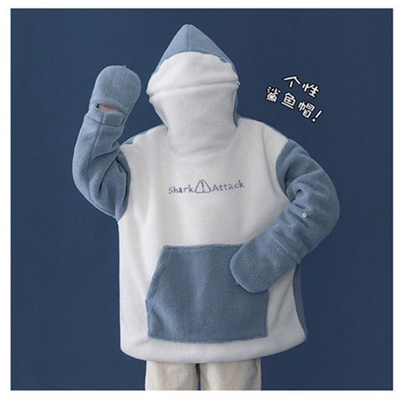 Kawaii Shark Face Zip Hoodie