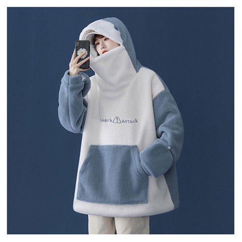 Kawaii Shark Face Zip Hoodie