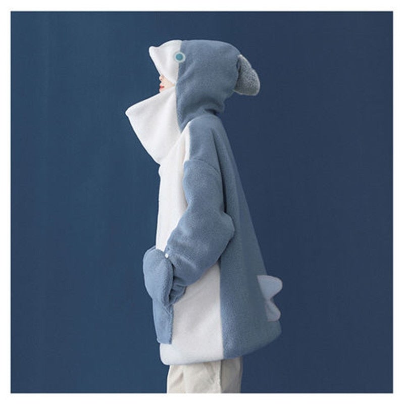 Kawaii Shark Face Zip Hoodie