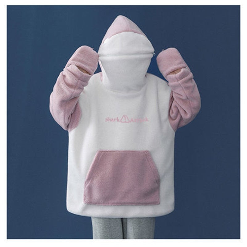 Kawaii Shark Face Zip Hoodie